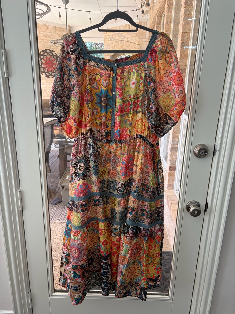 Johnny Was Kaleida Zenovia Dress XL 100% Silk Floral Patchwork Boho Maxi